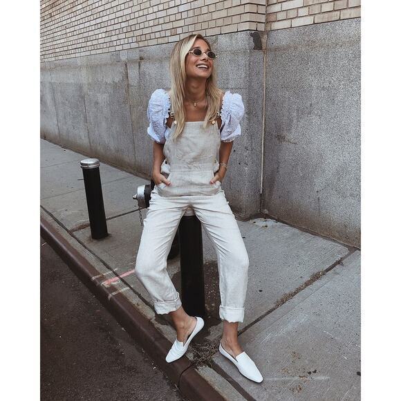 WeWoreWhat Basic Overalls Jumpsuit Off White Linen Classic Blogger Favourite - Picture 2 of 10